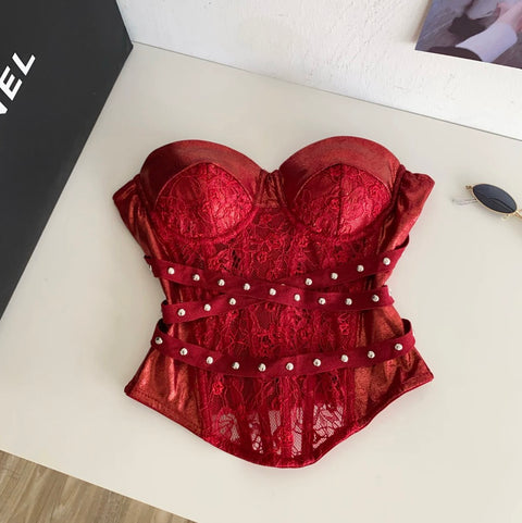 Sexy Lace Patchwork Bustier Top