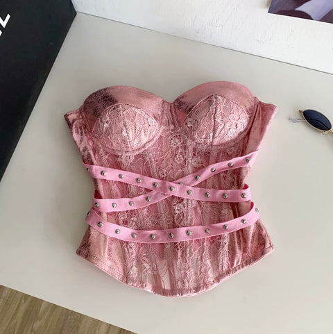 Sexy Lace Patchwork Bustier Top
