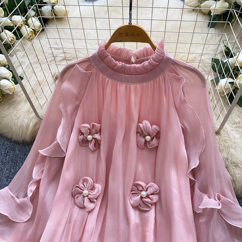 French Style 3D Beaded Flower Shirt