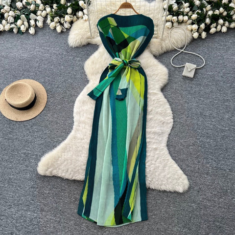Lace-up Floral Print Sleeveless Dress