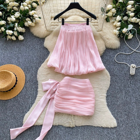Pink Bustier Top & Skirt 2Pcs