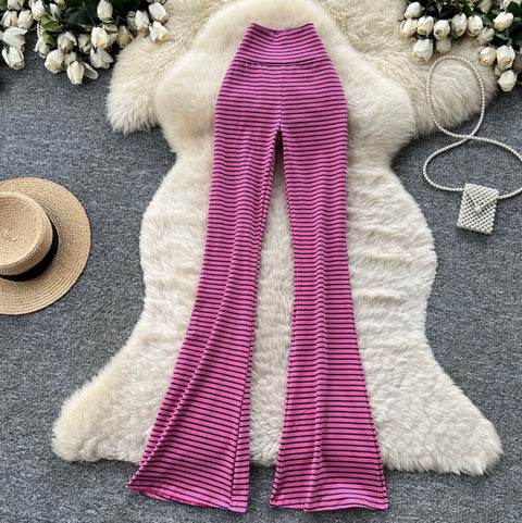 Striped Print Stretchy Casual Pants