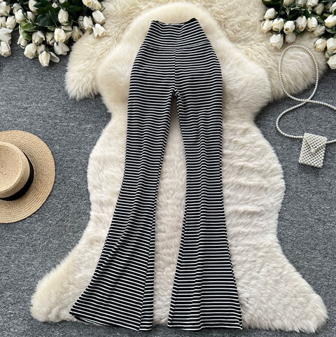 Striped Print Stretchy Casual Pants