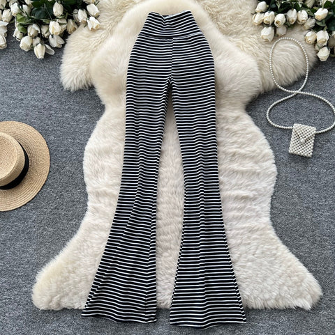 Striped Print Stretchy Casual Pants