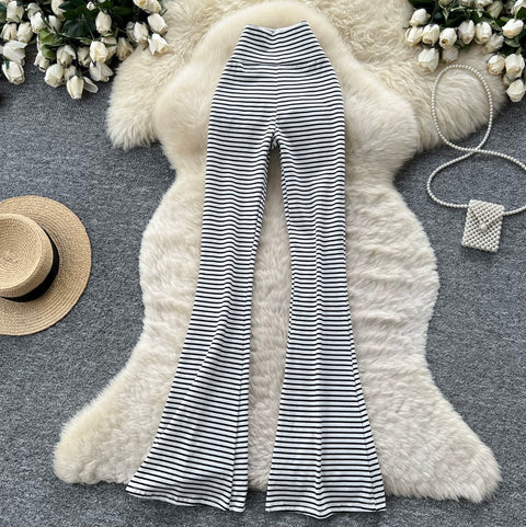 Striped Print Stretchy Casual Pants