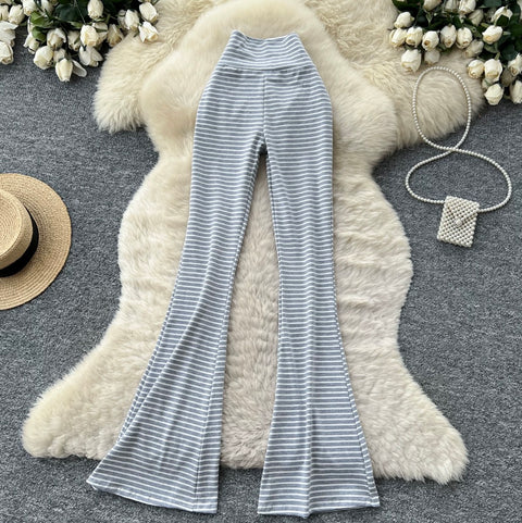 Striped Print Stretchy Casual Pants