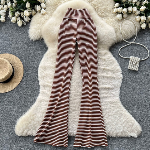 Striped Print Stretchy Casual Pants