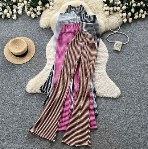 Striped Print Stretchy Casual Pants