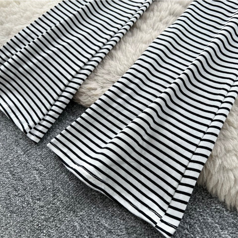 Striped Print Stretchy Casual Pants