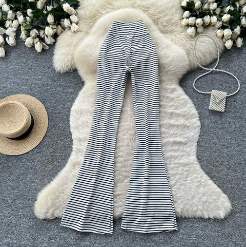 Striped Print Stretchy Casual Pants