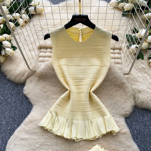 Knitted Vest & Pleated Skirt 2Pcs