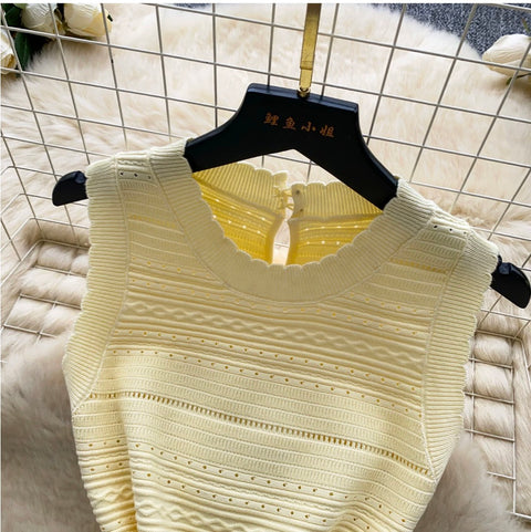 Knitted Vest & Pleated Skirt 2Pcs