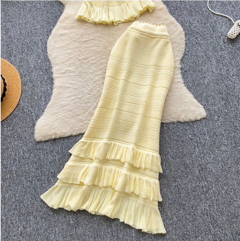 Knitted Vest & Pleated Skirt 2Pcs