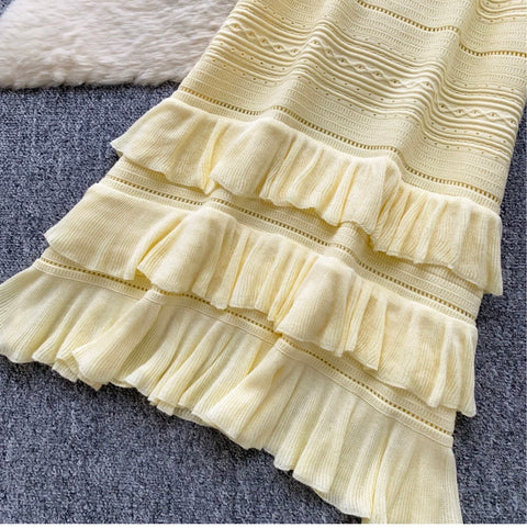 Knitted Vest & Pleated Skirt 2Pcs