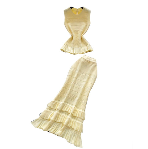 Knitted Vest & Pleated Skirt 2Pcs