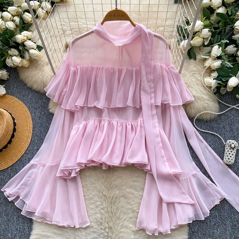 French Style Ruffled Chiffon Shirt