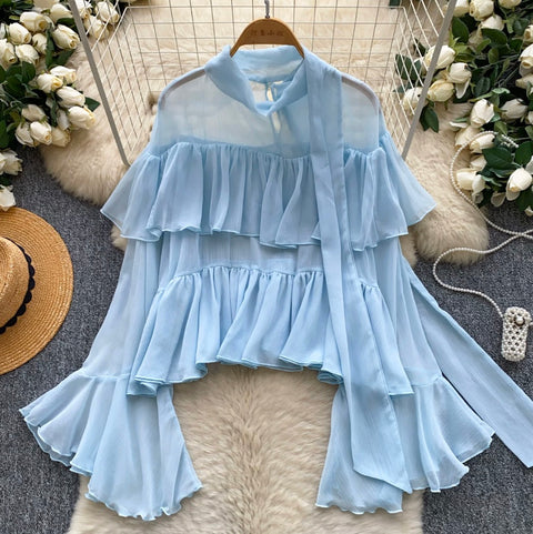 French Style Ruffled Chiffon Shirt