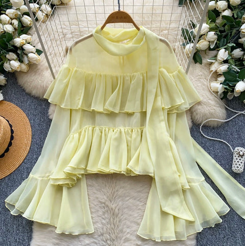 French Style Ruffled Chiffon Shirt