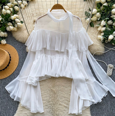 French Style Ruffled Chiffon Shirt