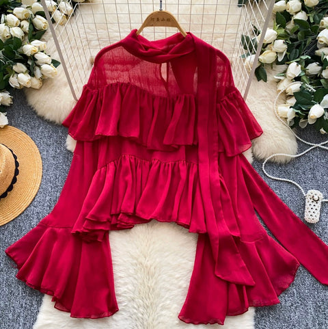 French Style Ruffled Chiffon Shirt