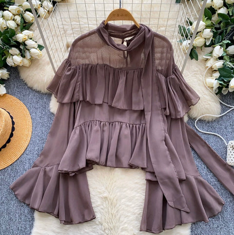 French Style Ruffled Chiffon Shirt
