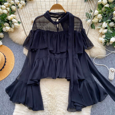 French Style Ruffled Chiffon Shirt