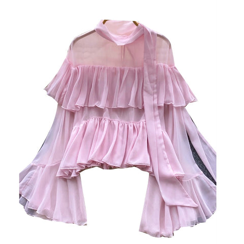 French Style Ruffled Chiffon Shirt