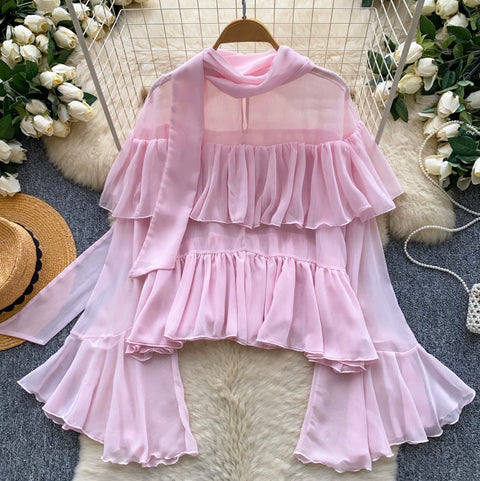 French Style Ruffled Chiffon Shirt