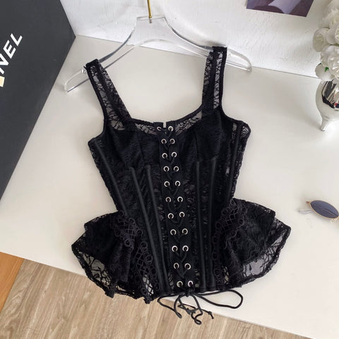 Sexy Black Lace Fishbone Camisole