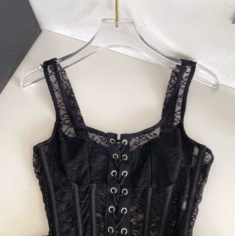 Sexy Black Lace Fishbone Camisole