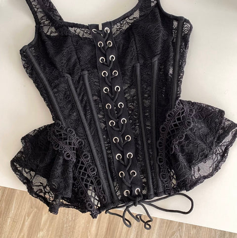 Sexy Black Lace Fishbone Camisole
