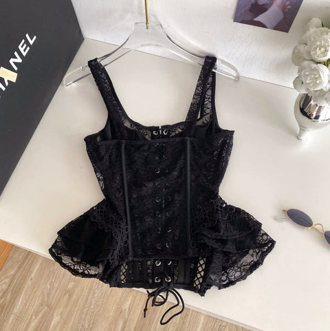 Sexy Black Lace Fishbone Camisole