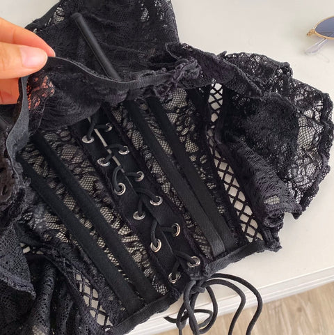 Sexy Black Lace Fishbone Camisole