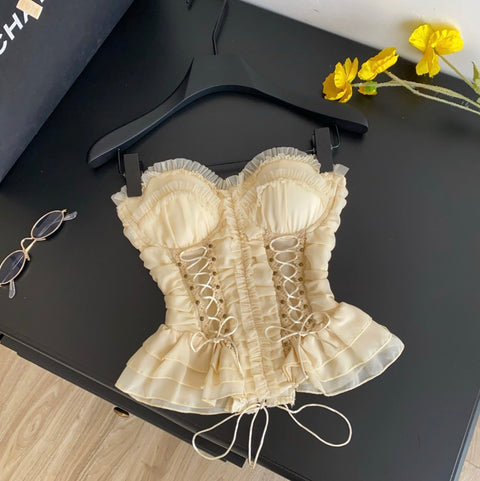 Apricot Lace Patchwork Bustier Top