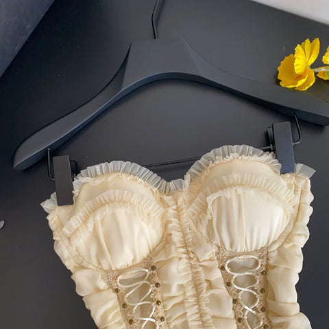 Apricot Lace Patchwork Bustier Top