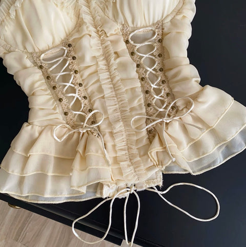 Apricot Lace Patchwork Bustier Top