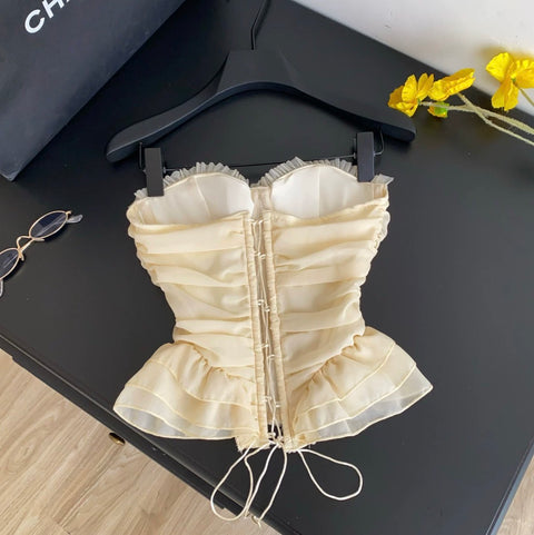 Apricot Lace Patchwork Bustier Top