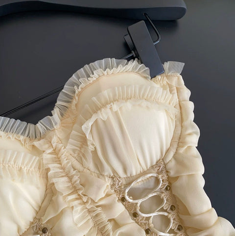 Apricot Lace Patchwork Bustier Top