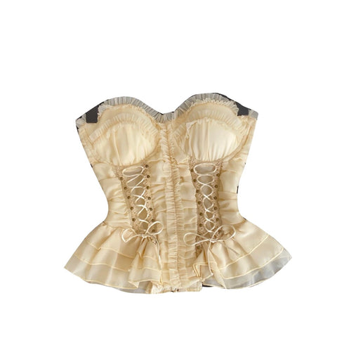 Apricot Lace Patchwork Bustier Top