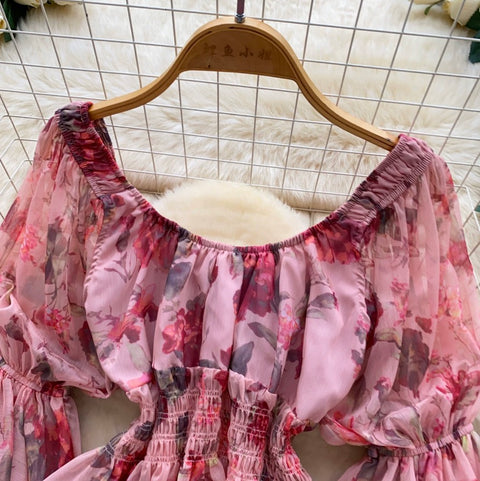 Flared-sleeve Top & Skirt Floral 2Pcs