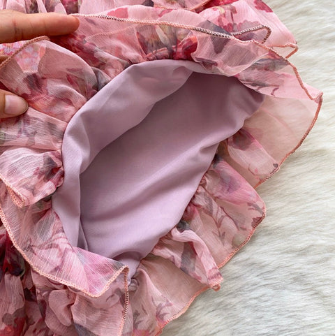 Flared-sleeve Top & Skirt Floral 2Pcs