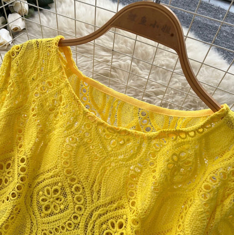 Hollowed Fringed Knitwear & Skirt 2Pcs