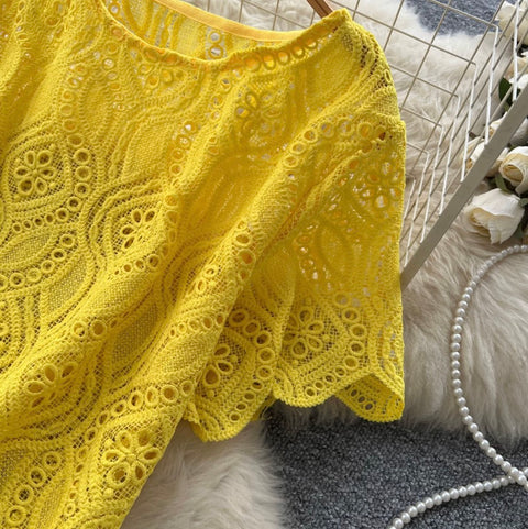 Hollowed Fringed Knitwear & Skirt 2Pcs
