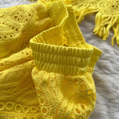 Hollowed Fringed Knitwear & Skirt 2Pcs