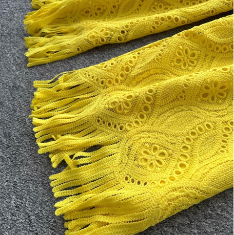 Hollowed Fringed Knitwear & Skirt 2Pcs
