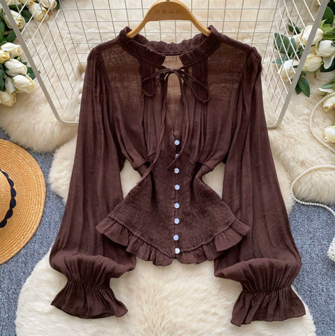 Courtly Flared Sleeve Chiffon Shirt