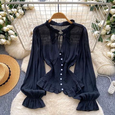 Courtly Flared Sleeve Chiffon Shirt