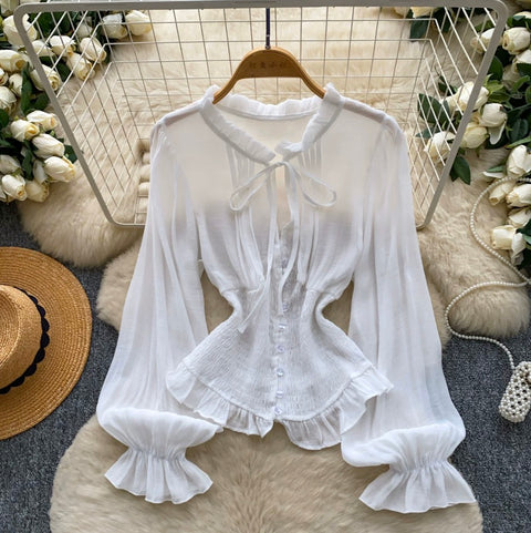 Courtly Flared Sleeve Chiffon Shirt