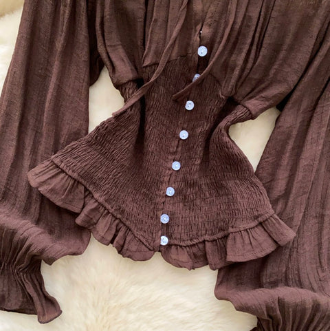 Courtly Flared Sleeve Chiffon Shirt