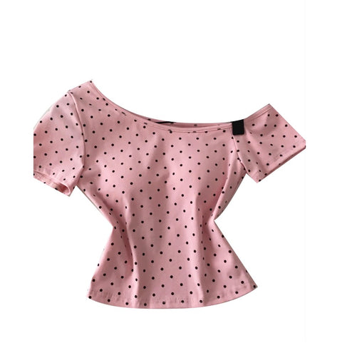 Slant Neckline Polka Dot T-shirt